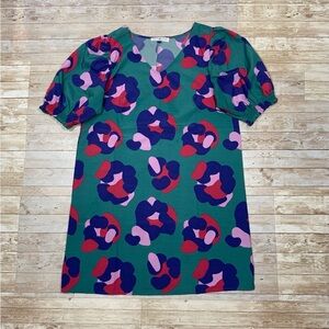 Michelle McDowell Lennox Dress Size M Leopard Short Puff Sleeve Green Blue Pink